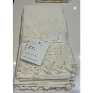 NWT Pottery Barn Set of 4 Beige Eyelet Lace Dinner Cotton Napkins 20" x 20"